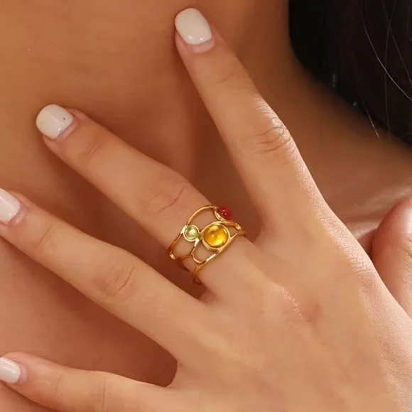 Anthropologie Gold Bracelet with Red, Yellow, and Green Stones - Picture 4 of 6